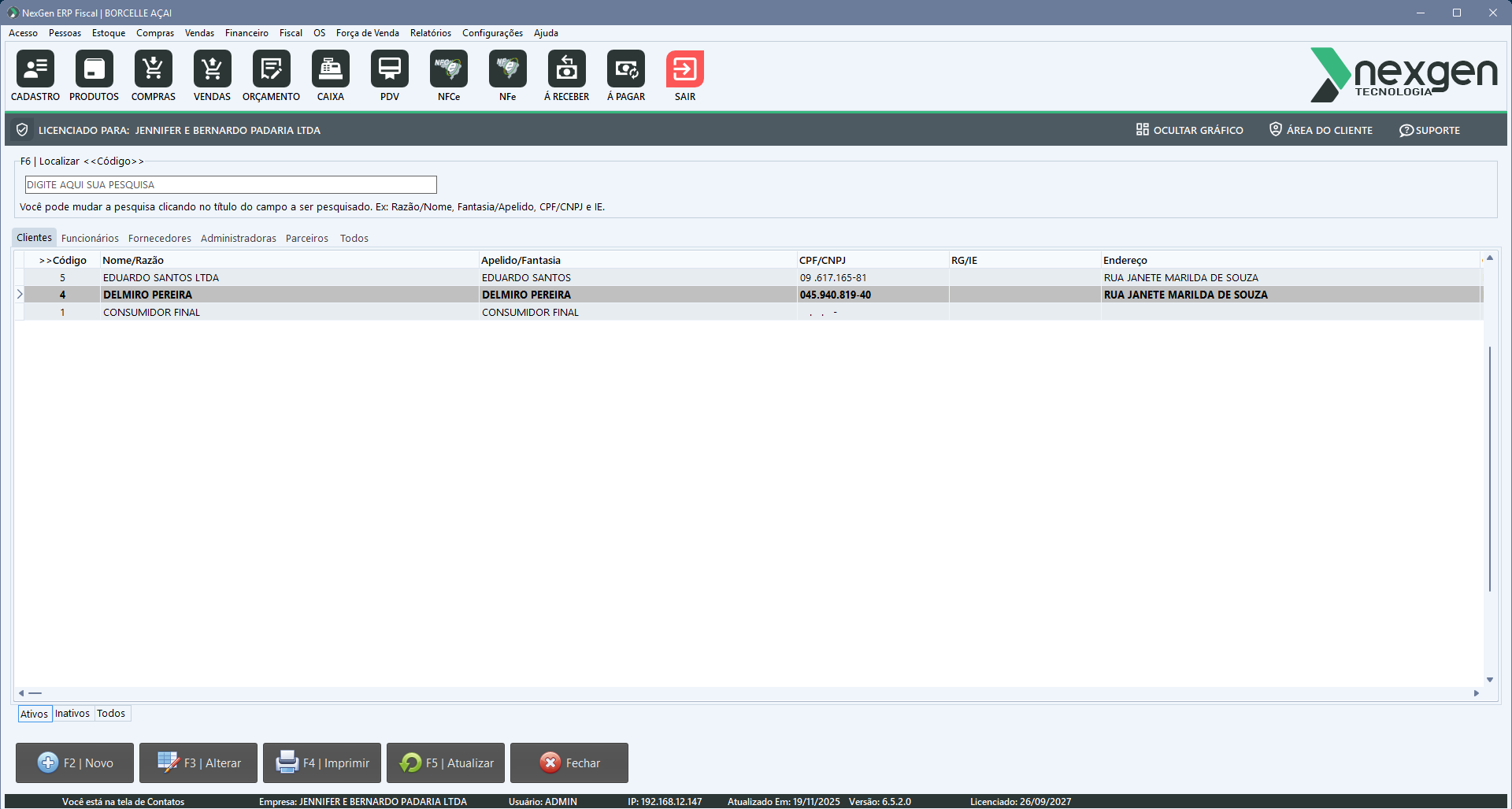 Gestão de clientes.